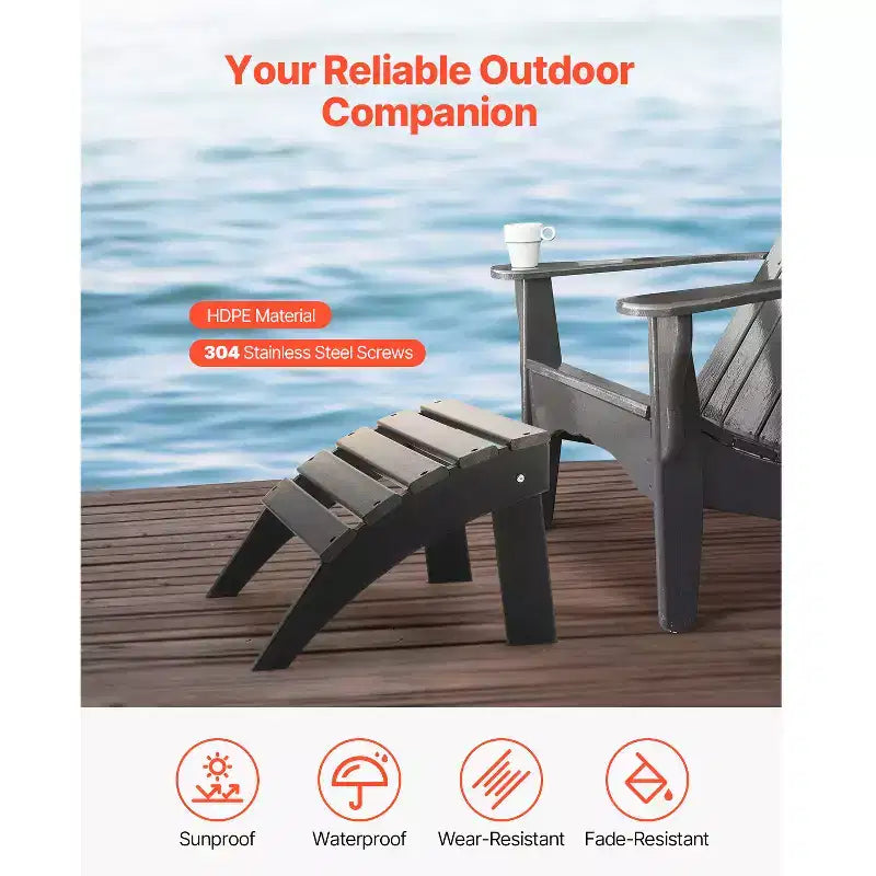 VEVOR Ottomano Adirondack, 47,5 x 50 x 33 cm (L x P x A) in HDPE Pieghevole, Poggiapiedi Resistente alle Intemperie per Sedia Adirondack, Nero