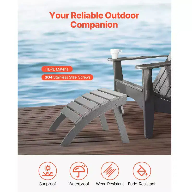 VEVOR Pouf Adirondack, 21,5 L x 18,9 P x 14,8 A Pollici Pouf Adirondack Pieghevole in Plastica HDPE, Poggiapiedi Resistente alle Intemperie per Sedia Adirondack, Grigio