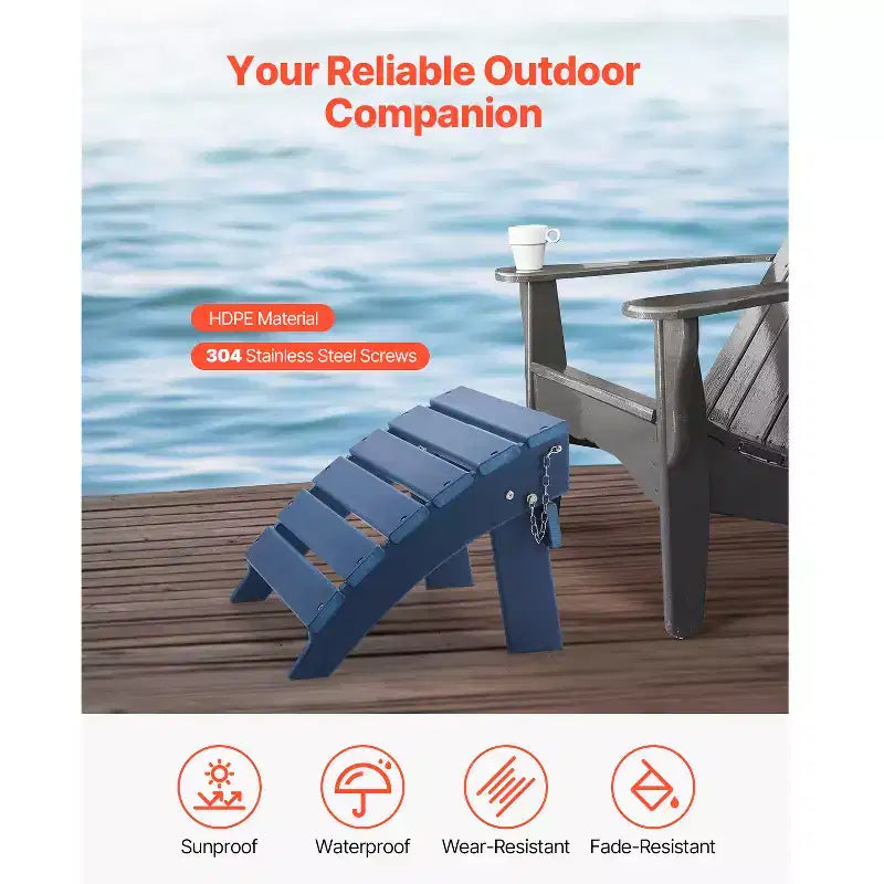 Pouffe Adirondack VEVOR, 40L x 48l x 33H cm, Repose-Pieds Pliant en PEHD, Résistant aux Intempéries, pour Chaise Adirondack, Bleu