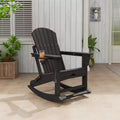 GustoWave Adirondack Outdoor Rocking Chairs with Retractable Ottoman, HDPE All Weather Patio rockers with Cup Holders