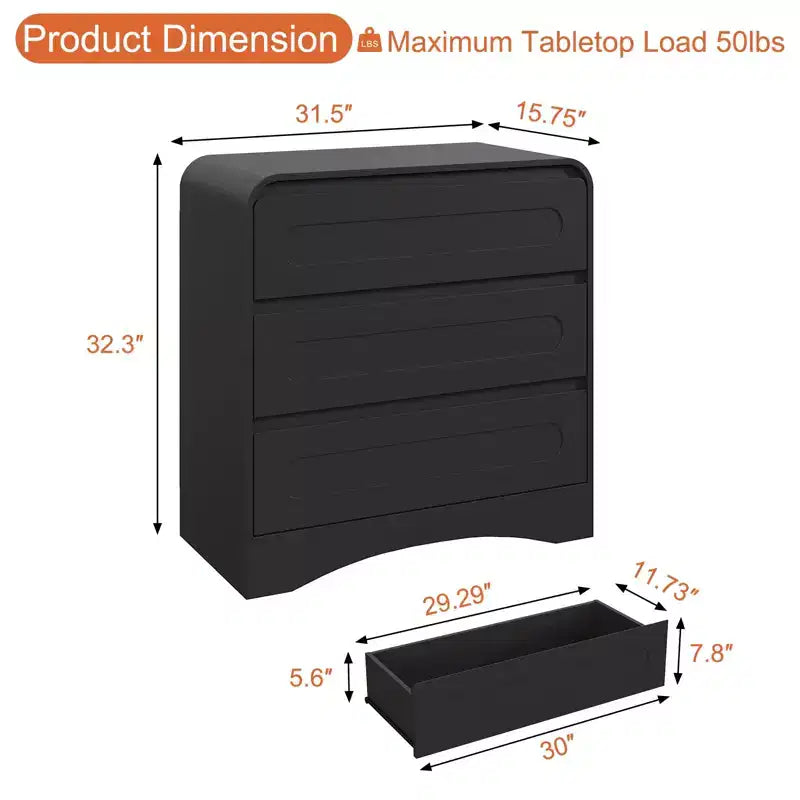 3 Drawer Dressers for Bedroom, 32 Wide Wood Storage Dresser Chest of Drawers Organizer