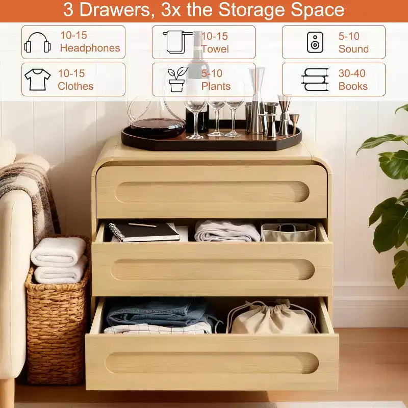 3 Drawer Dressers for Bedroom, 32 Wide Wood Storage Dresser Chest of Drawers Organizer