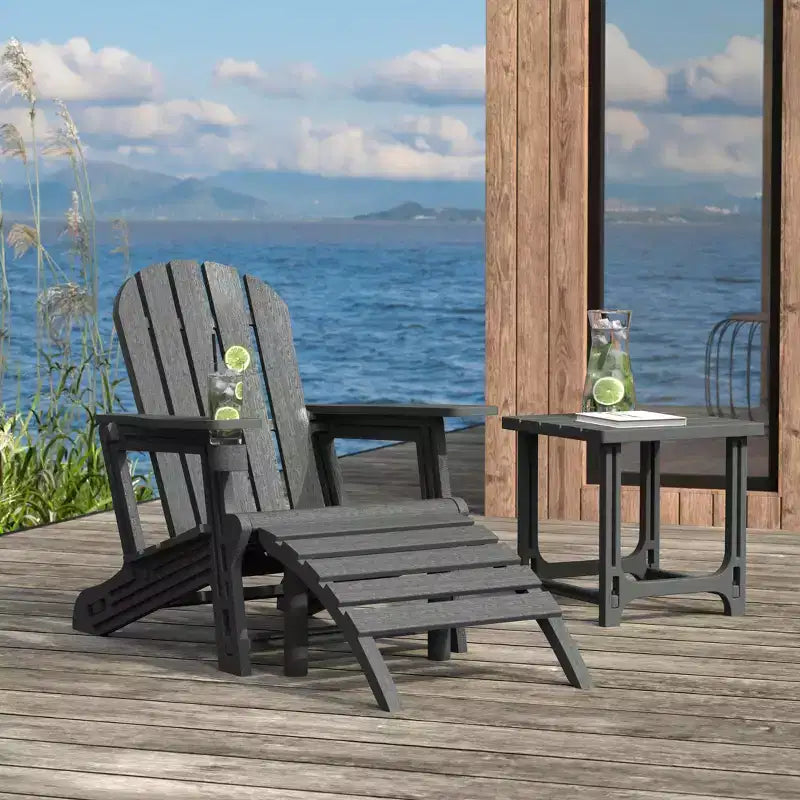 WestinTrends Azura, set 3 pezzi per patio, sedia Adirondack in HDPE con poggiapiedi e tavolino laterale da 45,72 cm, colore grigio