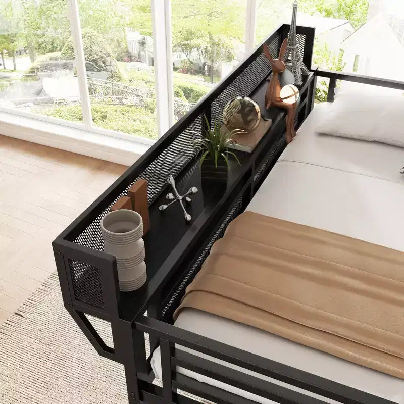 Letto a soppalco singolo con scale in metallo, letto a soppalco completo con ripiani portaoggetti, letto a soppalco alto con armadio per bambini e ragazzi, nero