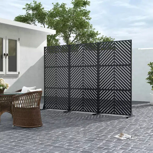 MAYEERTY 72x35 Black Outdoor Natural Privacy Panel Screen, 3 Piece Set Natural Folding Divider for Backyard and Garden