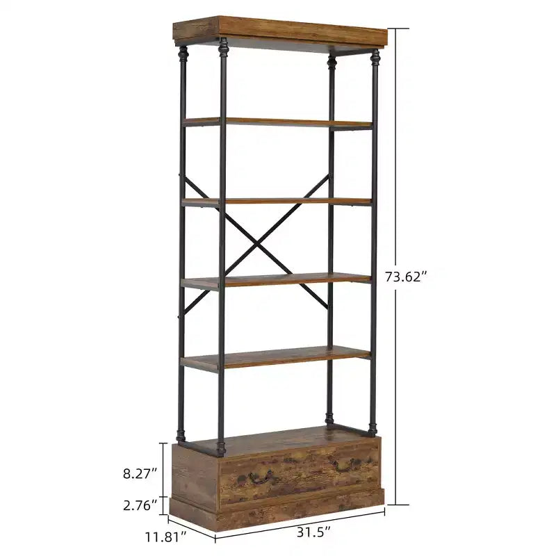 6 Tier Bookshelf with Storage Drawer, 81 Tall Metal Frame Book Shelf, Open Storage Bookshelf for Living Room Office Bedroom Home Library