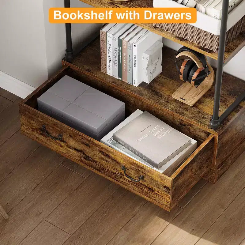 Libreria a 6 ripiani con cassetto portaoggetti, scaffale alto 81 pollici con struttura in metallo, libreria aperta per soggiorno, ufficio, camera da letto, biblioteca di casa