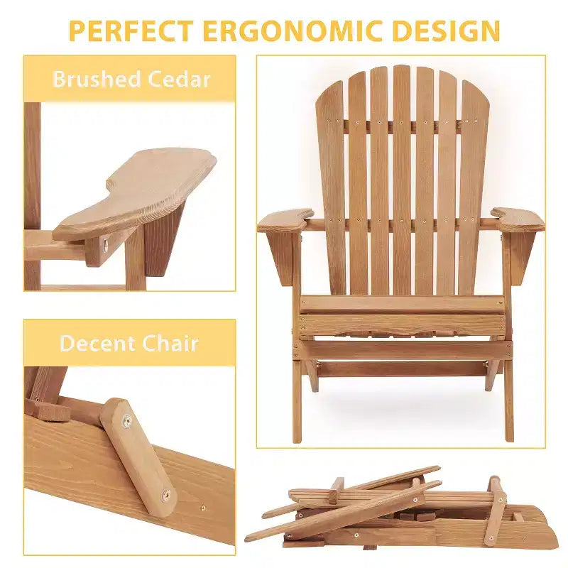 CLIHOME Lot de 2 chaises Adirondack pliantes, fauteuil de jardin/patio en bois massif pour extérieur