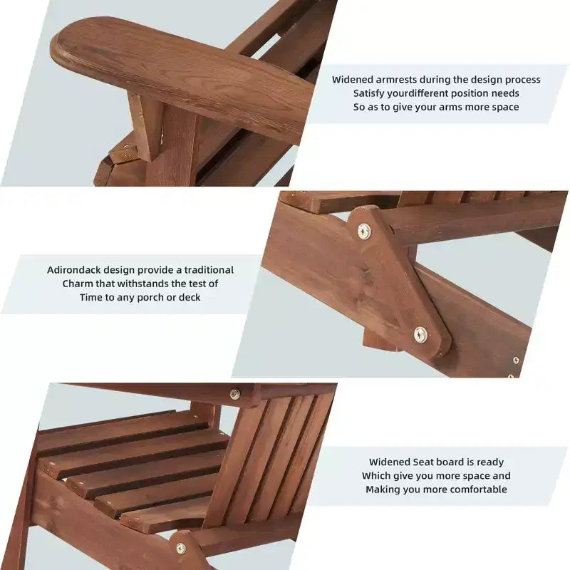 CLIHOME Lot de 2 chaises Adirondack pliantes, fauteuil de jardin/patio en bois massif pour extérieur