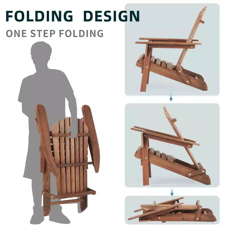 CLIHOME Lot de 2 chaises Adirondack pliantes, fauteuil de jardin/patio en bois massif pour extérieur