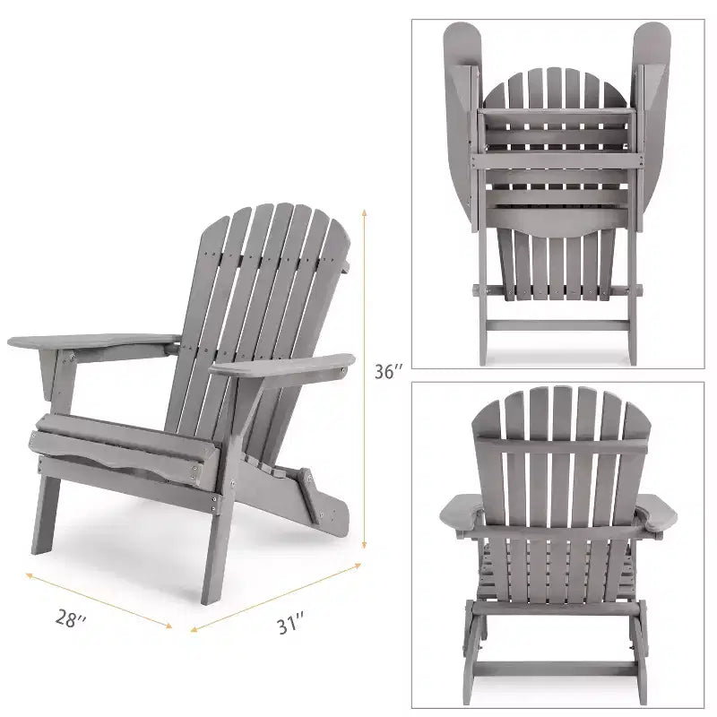 CLIHOME Lot de 2 chaises Adirondack pliantes, fauteuil de jardin/patio en bois massif pour extérieur