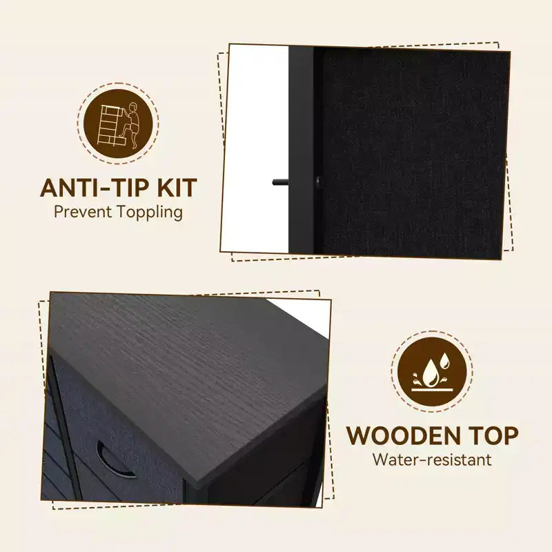 Cassettiera in tessuto alta 122 cm con 15 cassetti e struttura in acciaio e piano in legno, comò robusto per camera da letto, armadio, corridoio, soggiorno