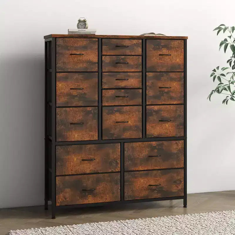 48 H Tall Fabric Dresser with 15 Drawers and Steel Frame & Wood Top, Sturdy Dressers for Bedroom, Closet, Hallway, Living Room