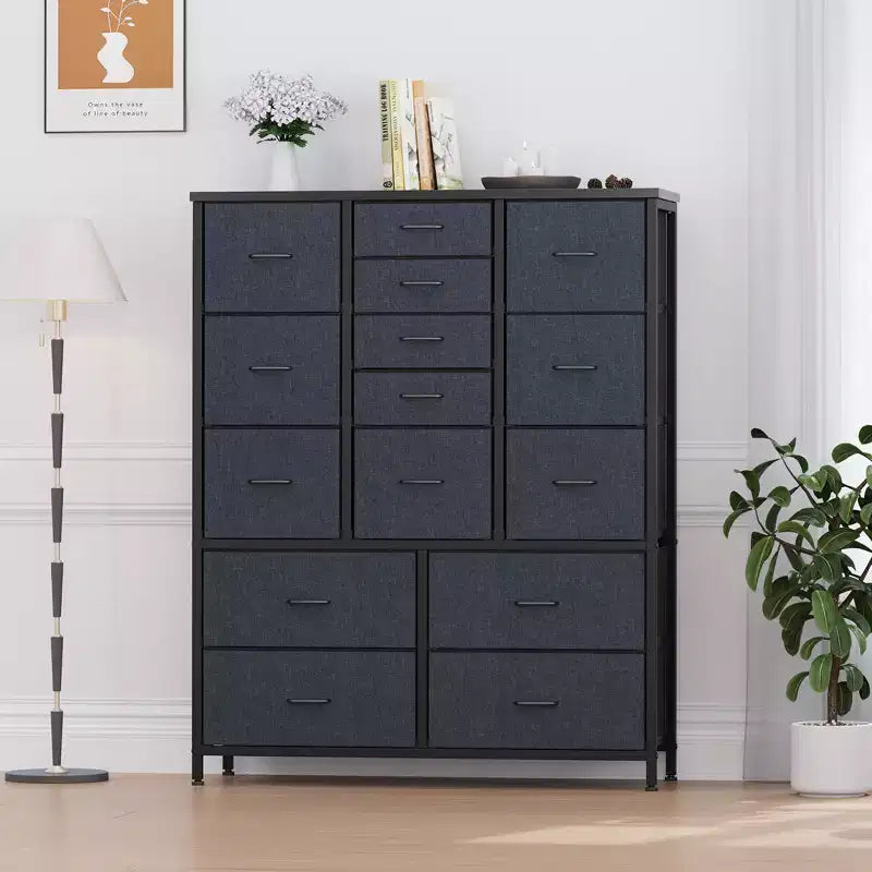 48 H Tall Fabric Dresser with 15 Drawers and Steel Frame & Wood Top, Sturdy Dressers for Bedroom, Closet, Hallway, Living Room