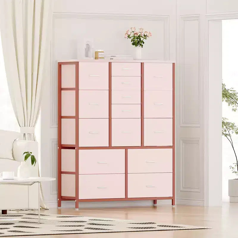 48 H Tall Fabric Dresser with 15 Drawers and Steel Frame & Wood Top, Sturdy Dressers for Bedroom, Closet, Hallway, Living Room