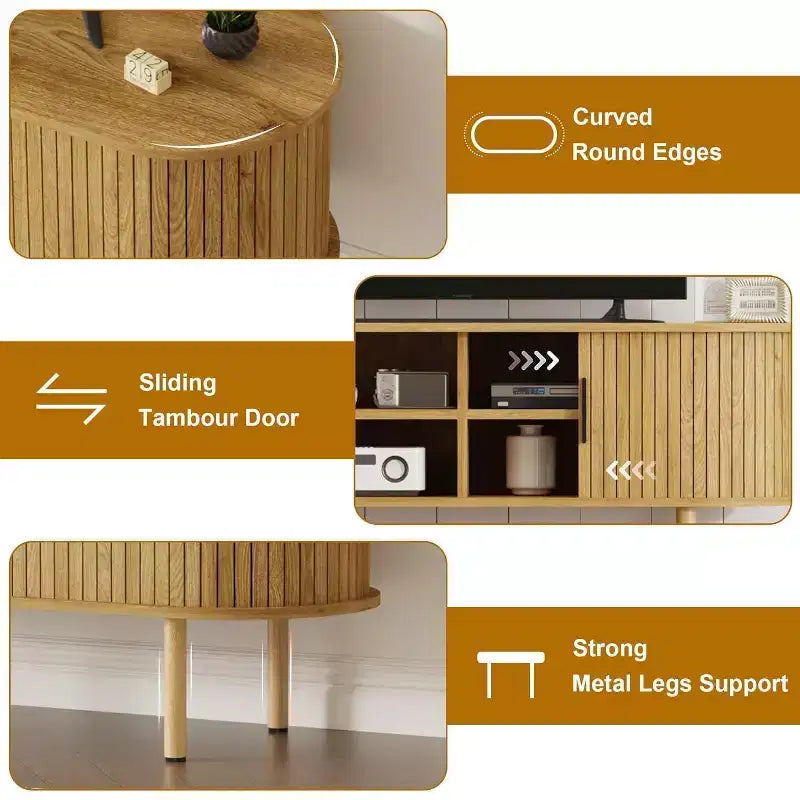 Mobile TV moderno con ante scorrevoli, credenza multimediale in legno con ripiani regolabili per soggiorno