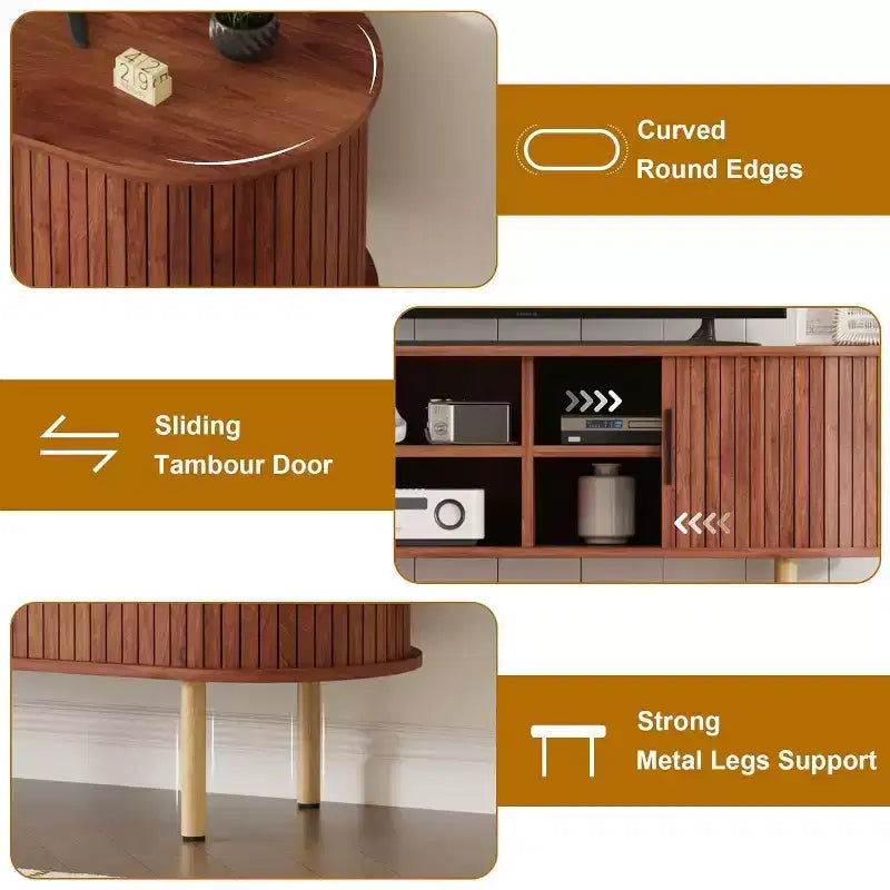 Modern TV Stand with Sliding Doors, Wood Media Console Entertainment Center with Adjustable Shelves for Living Room Storage