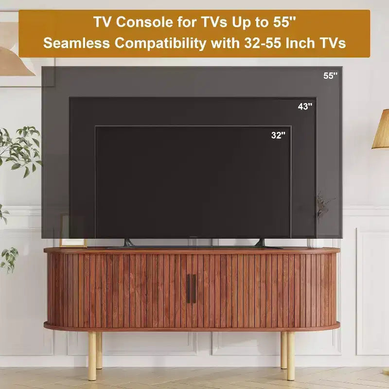 Modern TV Stand with Sliding Doors, Wood Media Console Entertainment Center with Adjustable Shelves for Living Room Storage