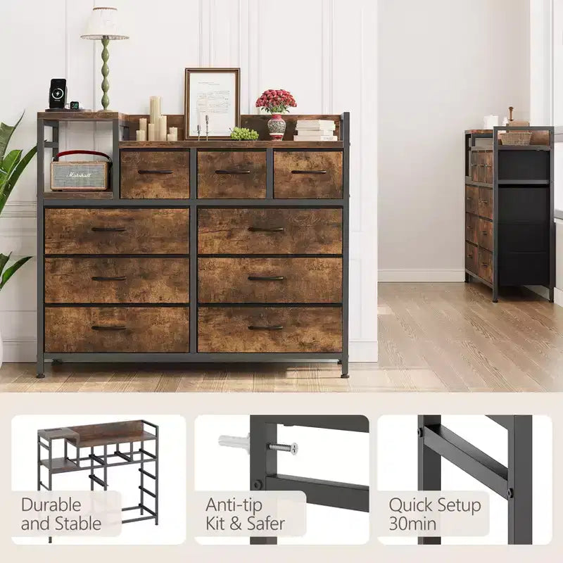 39Metal Fabric Farmhouse 9 Drawer Dresser for Bedroom, Closet, Living Room, Apartment,