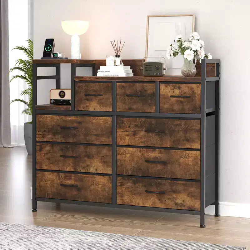 39Metal Fabric Farmhouse 9 Drawer Dresser for Bedroom, Closet, Living Room, Apartment,