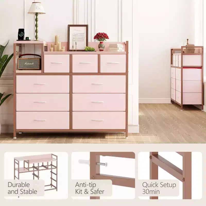 39Metal Fabric Farmhouse 9 Drawer Dresser for Bedroom, Closet, Living Room, Apartment,