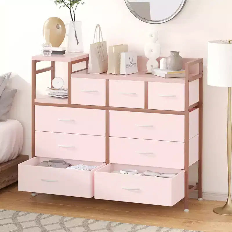 39Metal Fabric Farmhouse 9 Drawer Dresser for Bedroom, Closet, Living Room, Apartment,