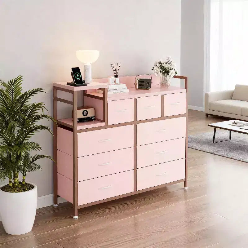 39Metal Fabric Farmhouse 9 Drawer Dresser for Bedroom, Closet, Living Room, Apartment,