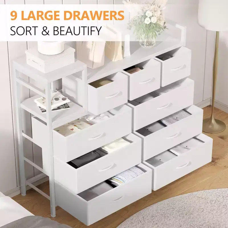 39Metal Fabric Farmhouse 9 Drawer Dresser for Bedroom, Closet, Living Room, Apartment,