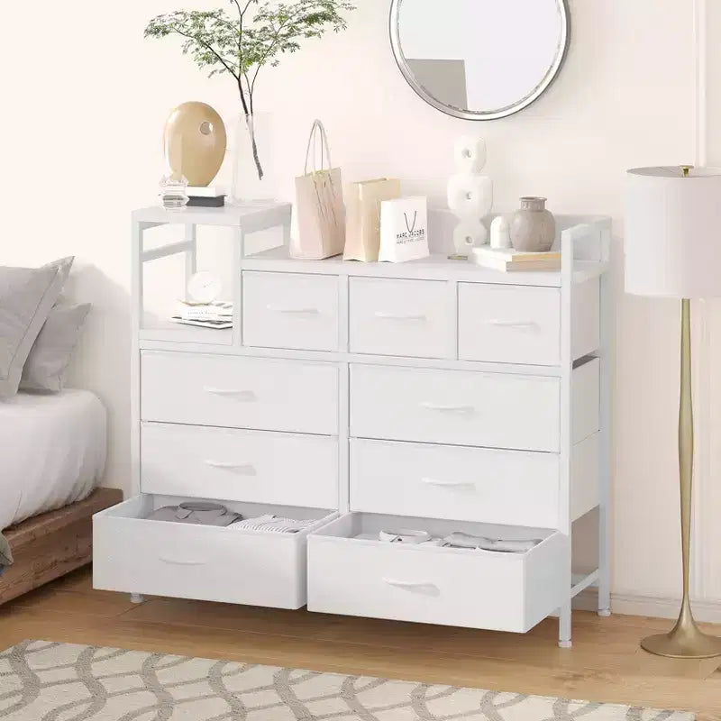 39Metal Fabric Farmhouse 9 Drawer Dresser for Bedroom, Closet, Living Room, Apartment,
