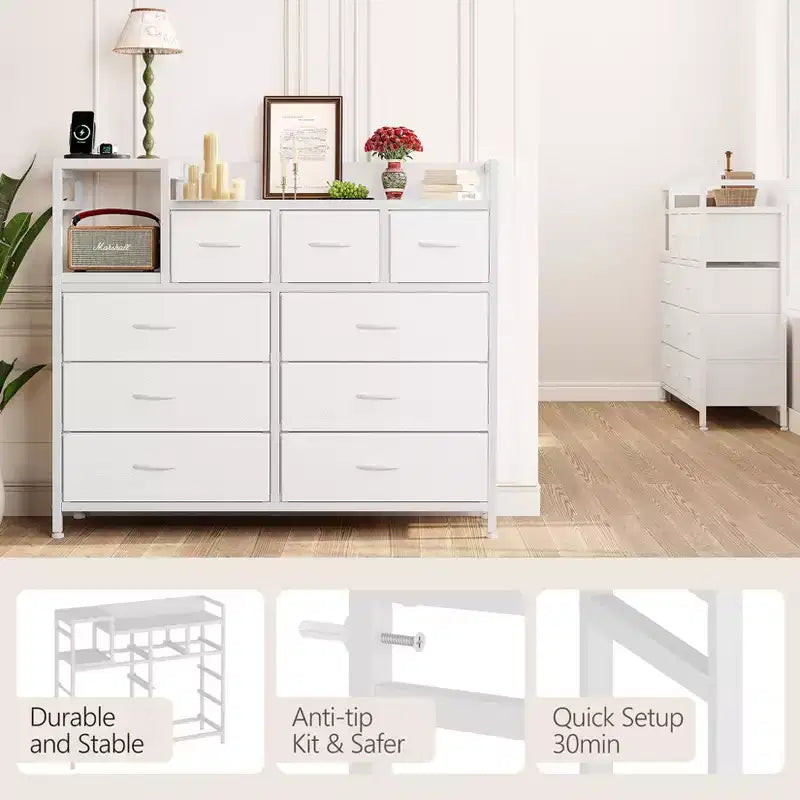 39Metal Fabric Farmhouse 9 Drawer Dresser for Bedroom, Closet, Living Room, Apartment,