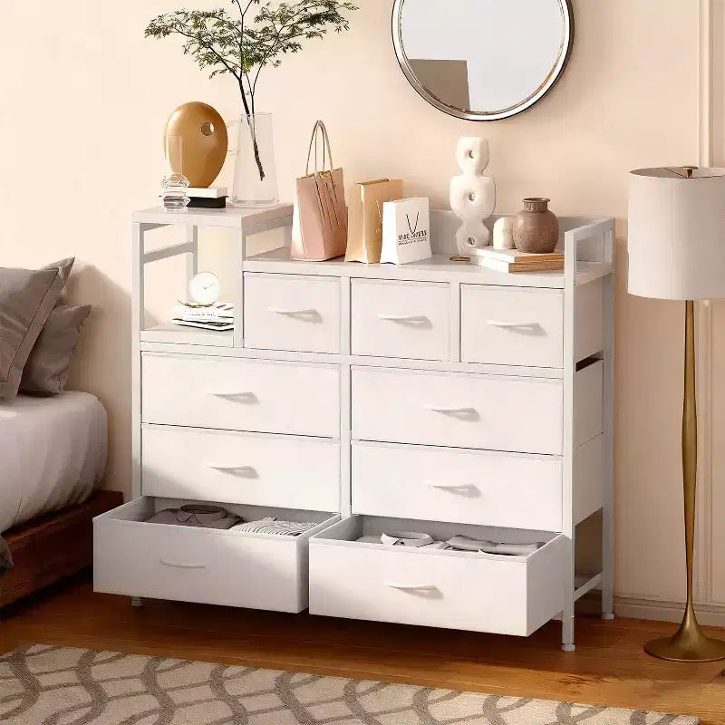 39Metal Fabric Farmhouse 9 Drawer Dresser for Bedroom, Closet, Living Room, Apartment,