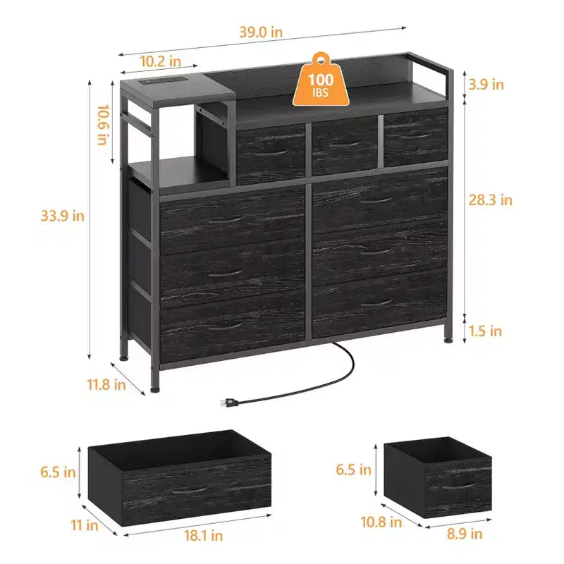 39Metal Fabric Farmhouse 9 Drawer Dresser for Bedroom, Closet, Living Room, Apartment,