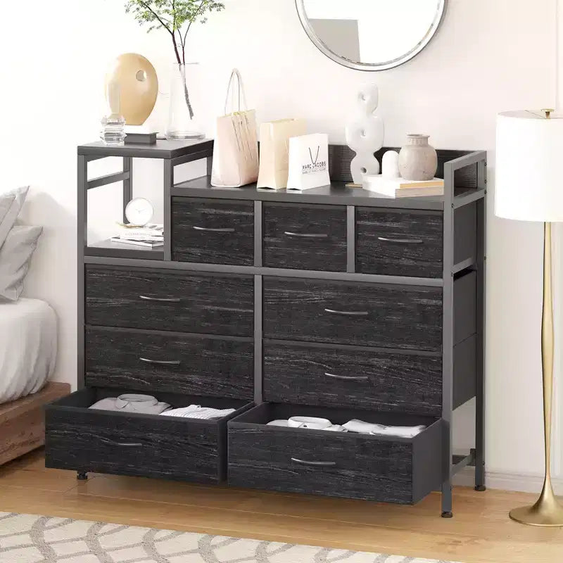 39Metal Fabric Farmhouse 9 Drawer Dresser for Bedroom, Closet, Living Room, Apartment,