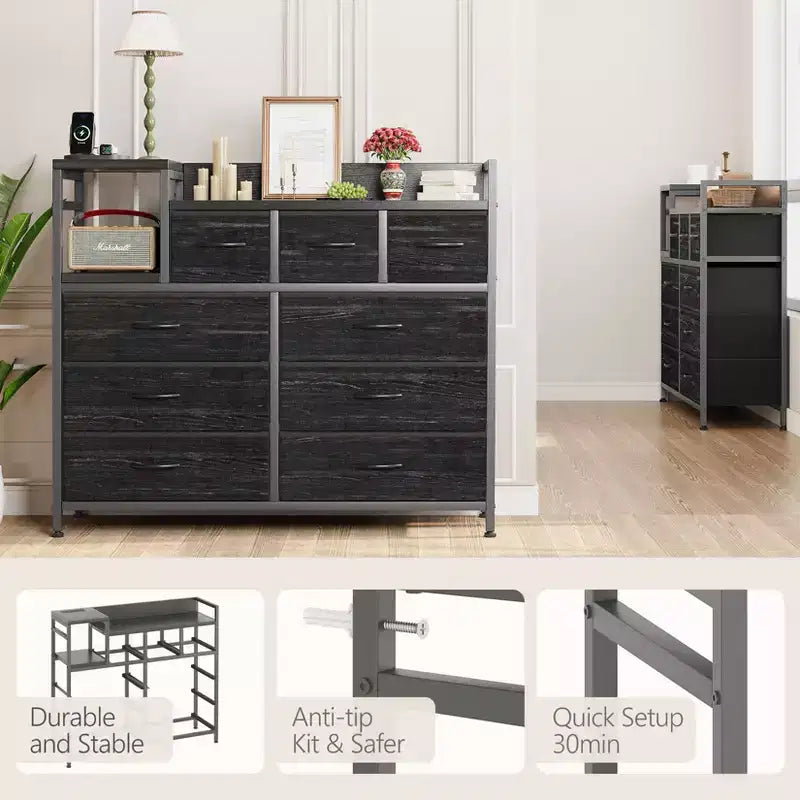 39Metal Fabric Farmhouse 9 Drawer Dresser for Bedroom, Closet, Living Room, Apartment,