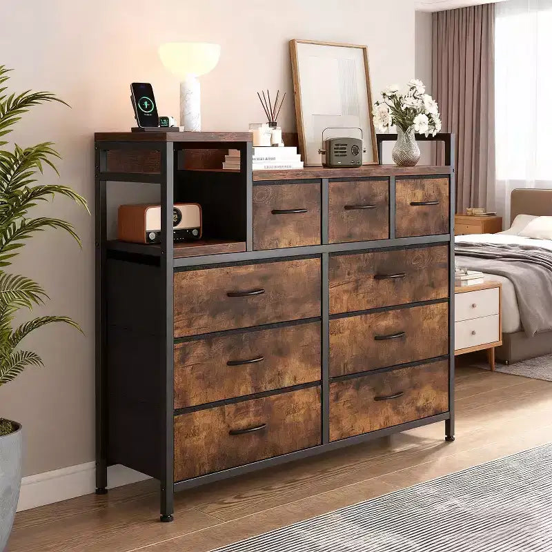 39Metal Fabric Farmhouse 9 Drawer Dresser for Bedroom, Closet, Living Room, Apartment,