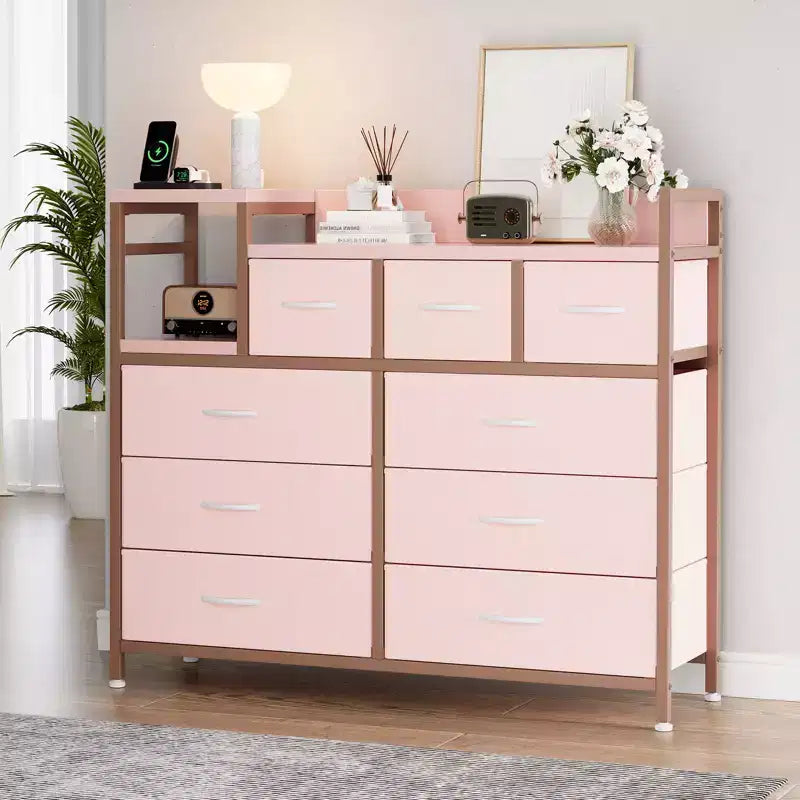 39Metal Fabric Farmhouse 9 Drawer Dresser for Bedroom, Closet, Living Room, Apartment,