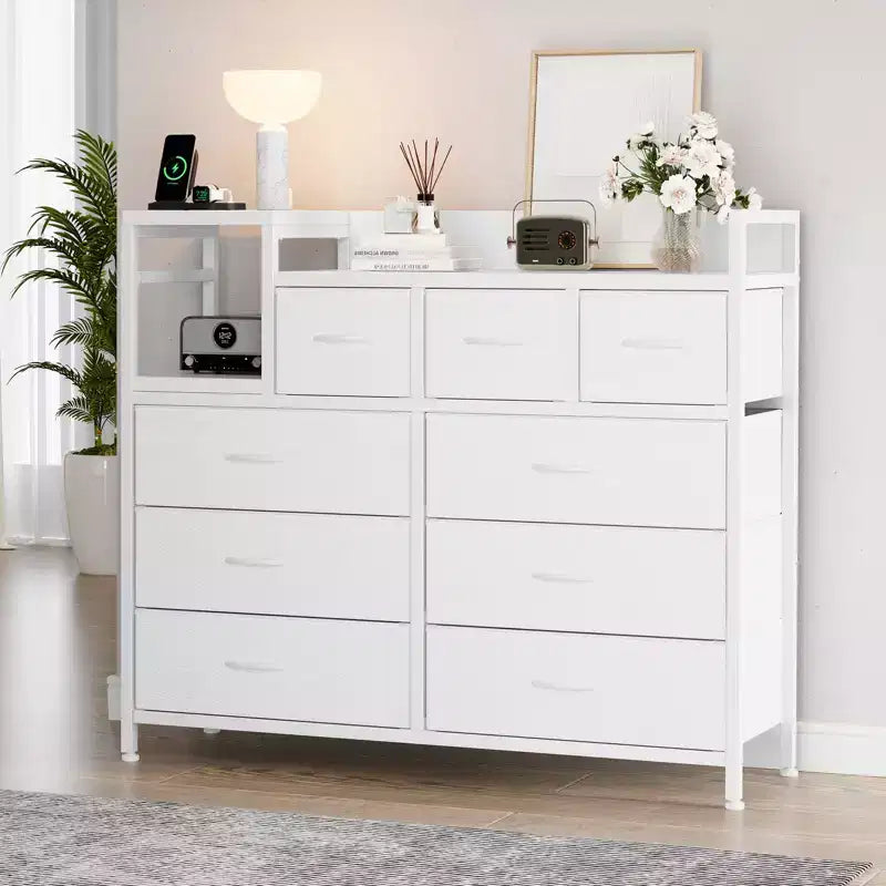 39Metal Fabric Farmhouse 9 Drawer Dresser for Bedroom, Closet, Living Room, Apartment,