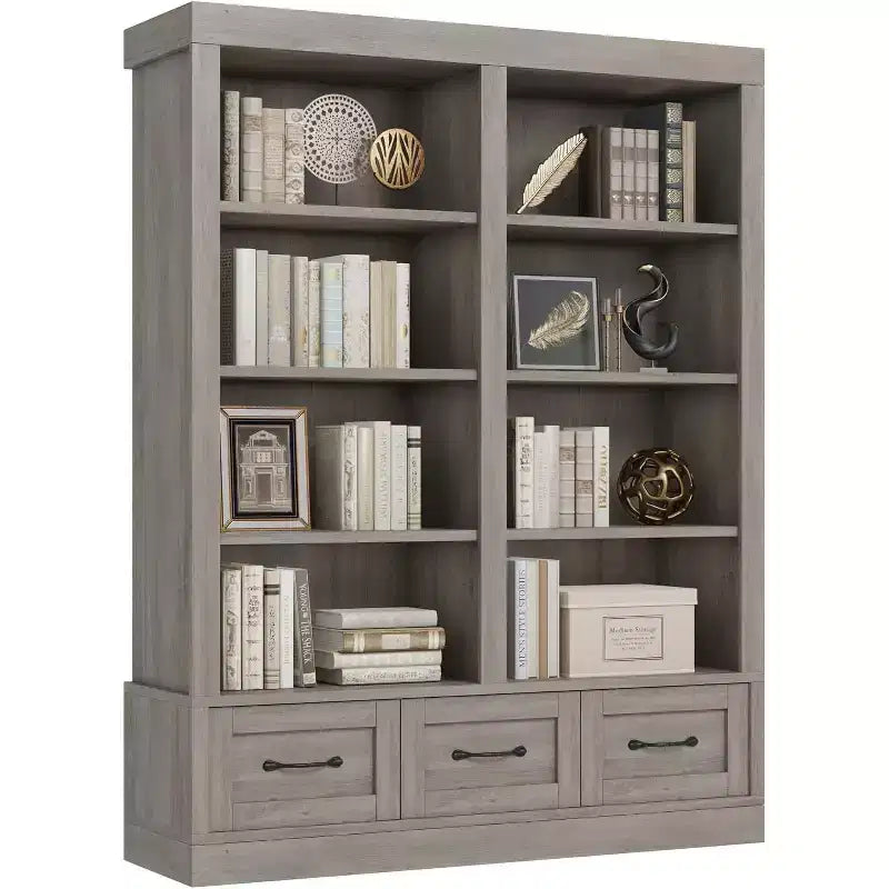 64 Tall Wooden Bookshelf with 3 Storage Drawers & 4-Tier Open Shelves  Large Bookcase for Library, Office & Living Room