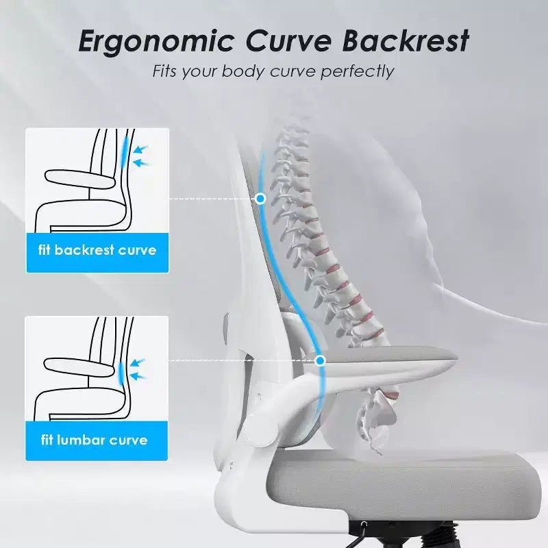 Sedia da ufficio ergonomica in rete, sedia da computer con supporto lombare e bracciolo ribaltabile, sedia comoda con ruote per studio, ufficio, casa
