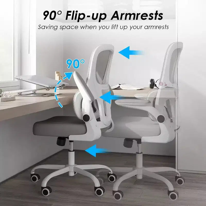 Sedia da ufficio ergonomica in rete, sedia da computer con supporto lombare e bracciolo ribaltabile, sedia comoda con ruote per studio, ufficio, casa