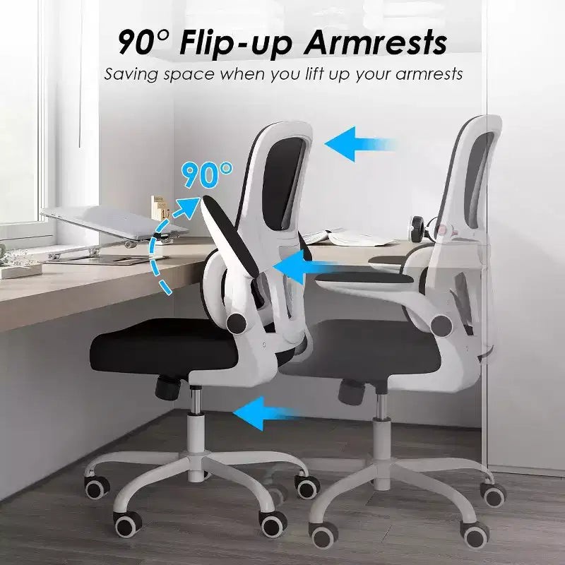 Sedia da ufficio ergonomica in rete, sedia da computer con supporto lombare e bracciolo ribaltabile, sedia comoda con ruote per studio, ufficio, casa
