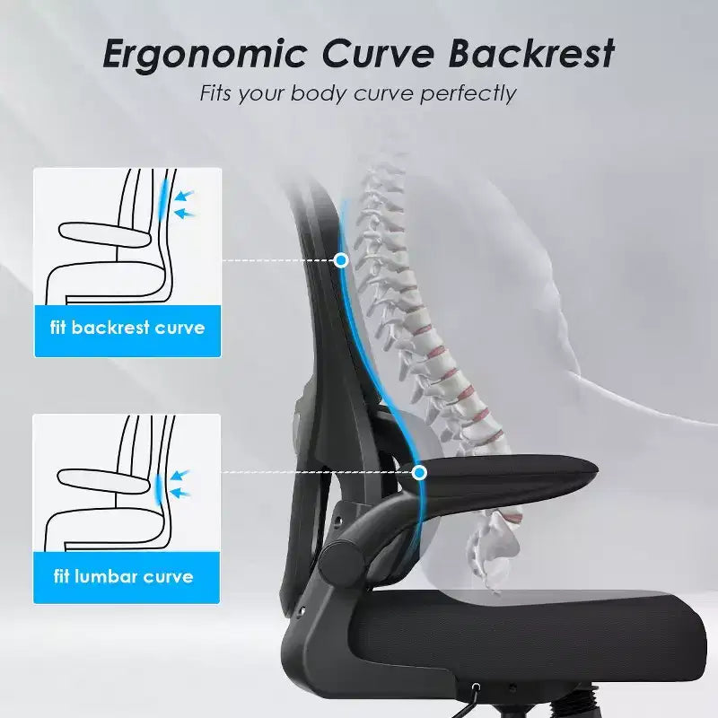 Mesh Ergonomic Office Chair, Computer Chair with Lumbar Support and Flip Armrest, Comfy Chair with Wheels for Study, Office, Home