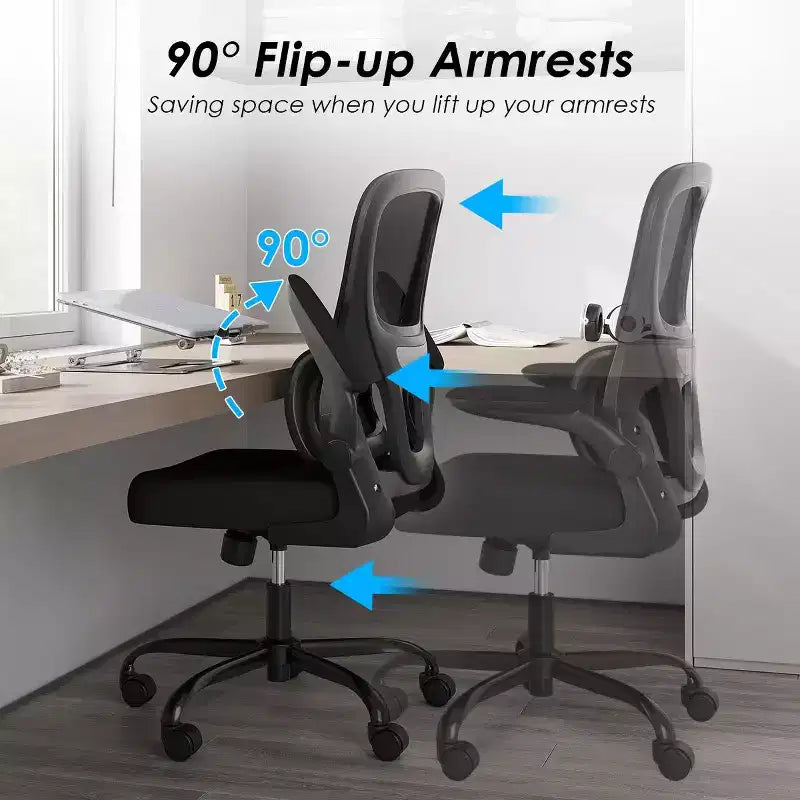 Mesh Ergonomic Office Chair, Computer Chair with Lumbar Support and Flip Armrest, Comfy Chair with Wheels for Study, Office, Home