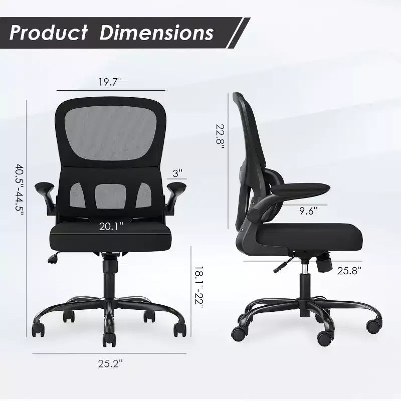 Sedia da ufficio ergonomica in rete, sedia da computer con supporto lombare e bracciolo ribaltabile, sedia comoda con ruote per studio, ufficio, casa