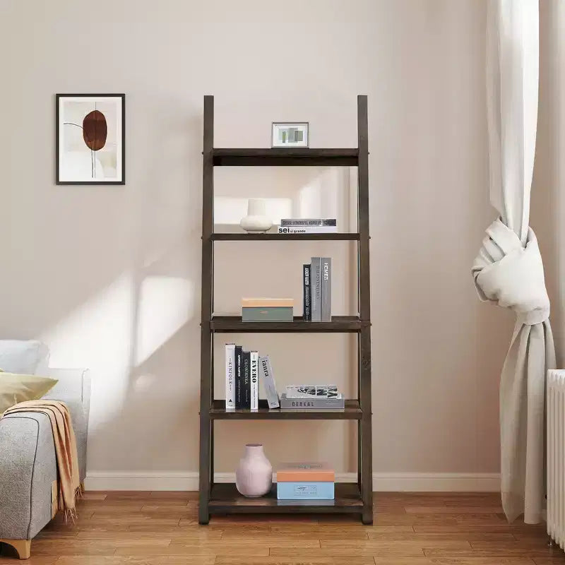 Okak Wood Shelves, Storage Shelves with 5 Tiers, Small Bookcase for Books and CDs, Storage Organizer for Living Room, Hallway, Office