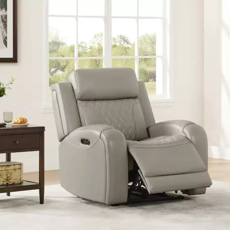 Leather Dual Motor Power Lay Flat Recliner with Power Headrest