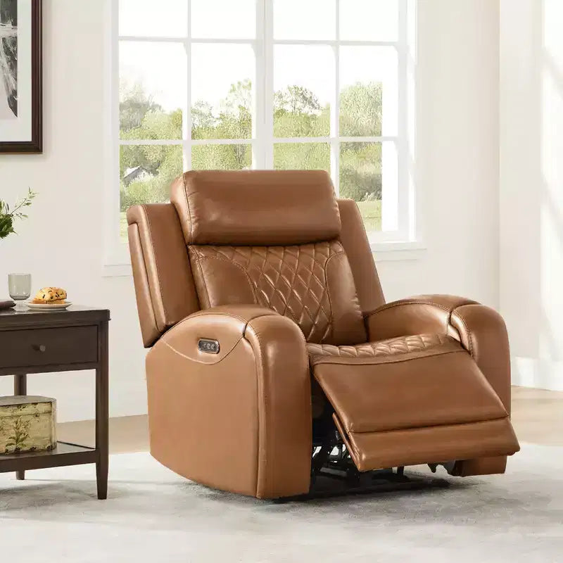 Leather Dual Motor Power Lay Flat Recliner with Power Headrest