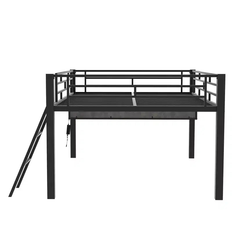 Letto a soppalco in metallo full-size con scrivania e luci a LED, struttura per letto a soppalco da gaming con spazio di archiviazione, nero