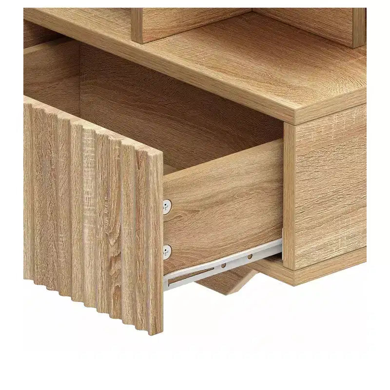 Tavolino da caffè in stile rustico con luci a LED, 4 cassetti e scomparto aperto, design rettangolare moderno, in legno