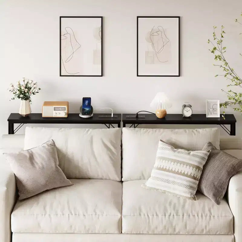 5.9 Narrow Sofa Table with Outlets, Skinny Console Table with Storage, Slim Behind Couch Table for Living Room, Entryway, Hallway, Foyer - Black